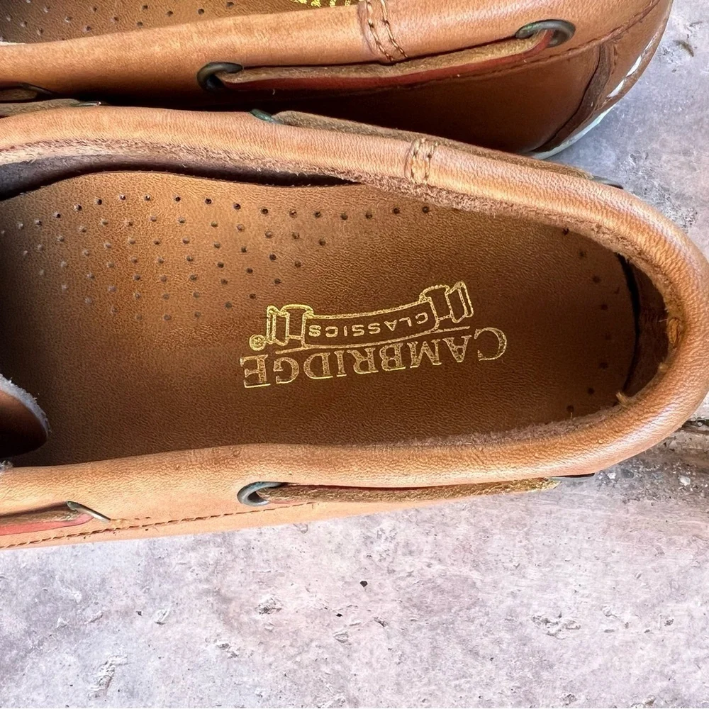 Cambridge Leather Boat Shoes Men’s 9.5 Tan Preppy Coastal Grandpa Core Fisherman